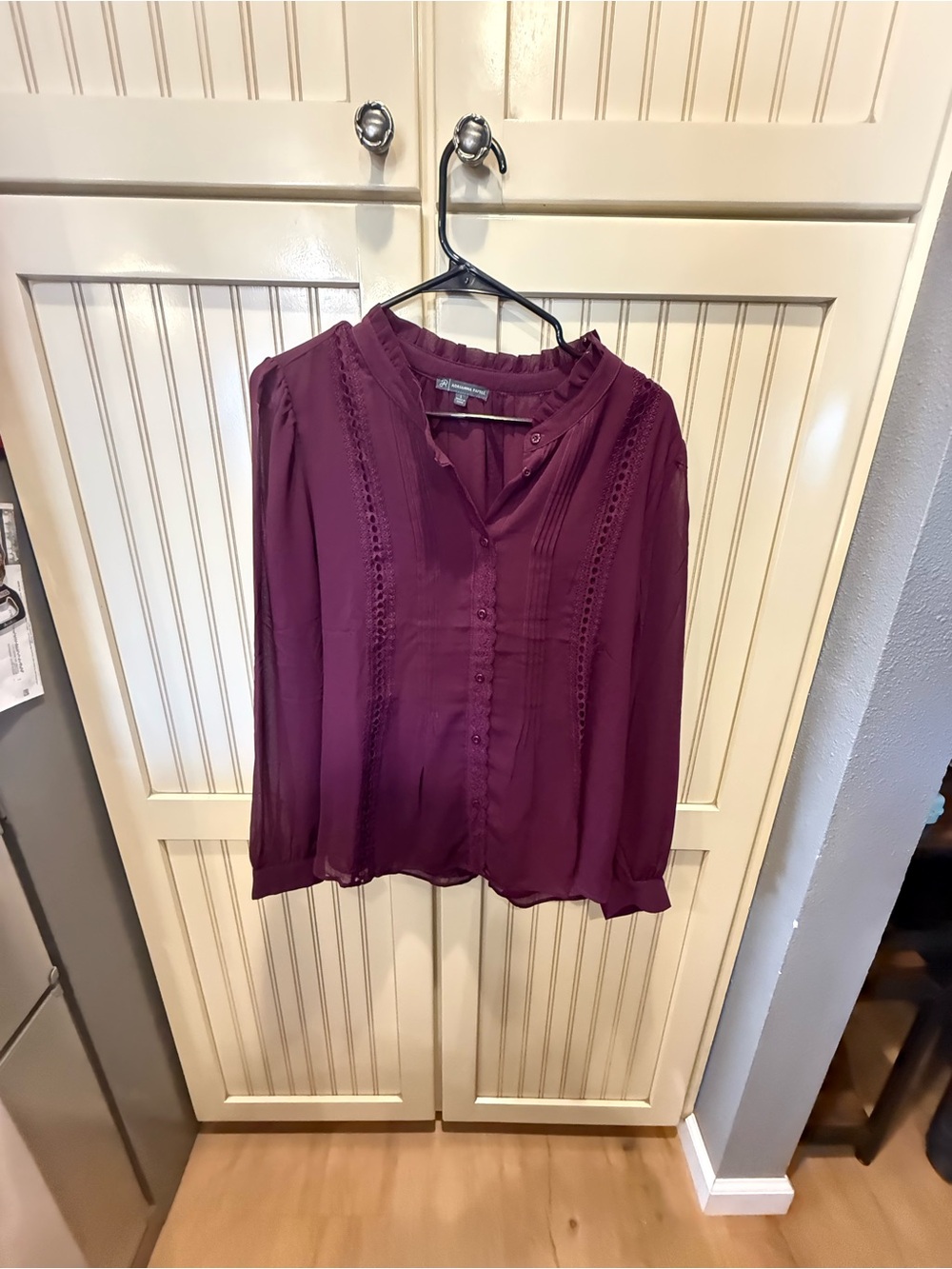 Adrianna Papell Plum Button-Front Pintuck Blouse